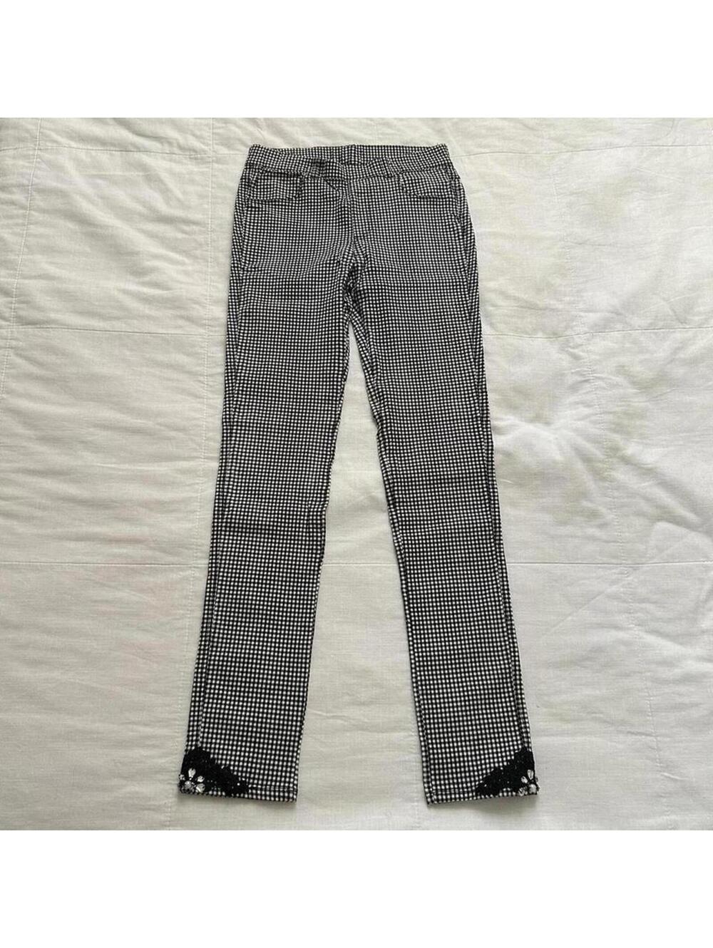 Axes Femme Black White Gingham Lace Rhinestone Skinny Pants Fits XS Japan